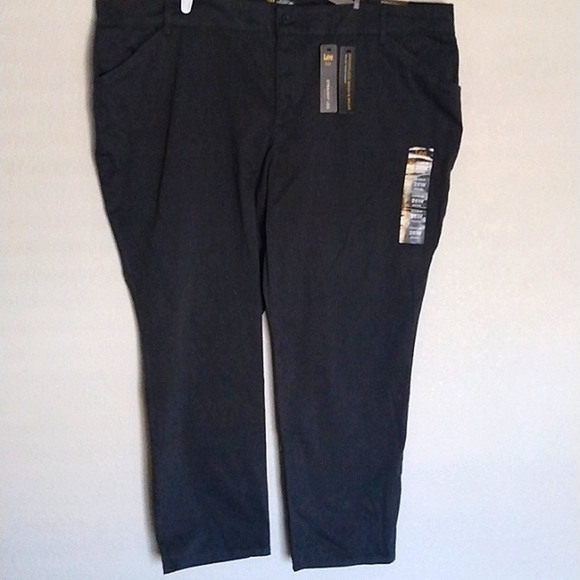 Lee Pants - LEE Plus-Effortless Wash & Wear-Straight Leg Pants-26 W Petite-Dark Grey midrise